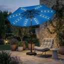 Kingdura 9FT Outdoor Patio Umbrella with Solar Lights, Market Table Umbrella with Push Button Tilt & Crank, 8 Sturdy Ribs, 32 LED Lights, UV Protection for Garden Lawn Deck Backyard Pool (Royal blue)