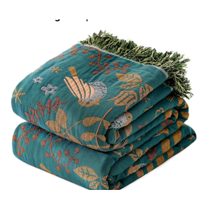 Boho Throw Blanket for Bed 100% Cotton Soft Quilt Lightweight Blanket Bird Floral Embroidery Farmhouse Room Decor Twin Bed Blankets,60"×80" All Season Breathable Throw for Sofa&Couch Chair