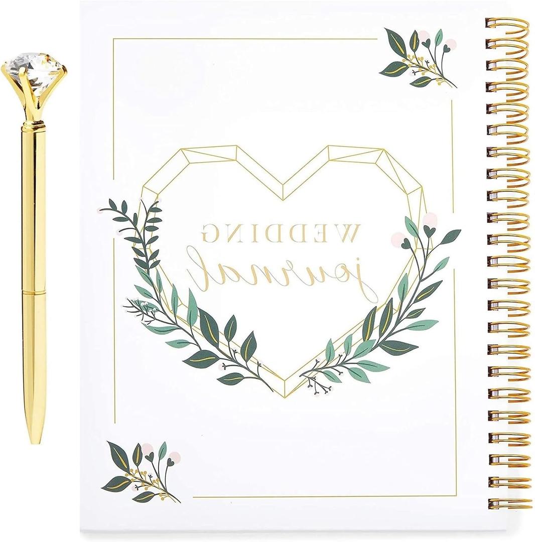 for 2 Pcs Set Wedding Notebook Planning Journal with Gold Diamond Pen for Bride 7x8"