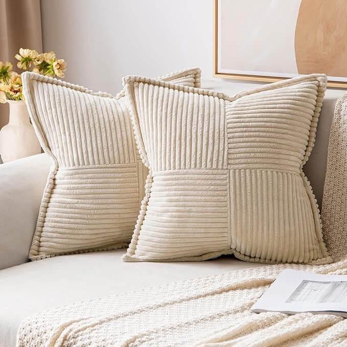MIULEE Decorative Boho Striped Textured Corduroy Pillow Covers (Pack Of 2)