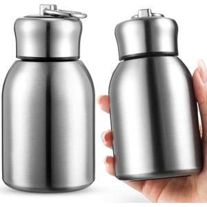Mifoci 2 Pcs 10oz Mini Stainless Steel Water Bottle Slim Insulated Thermal Small Vacuum Hot Cold Drink Portable Water Bottle for Women Gifts Travel Camping Hiking (Steel Color)