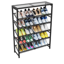 Simple Trending Shoe Rack, 6 Tier Shoe Organizer Holds 25 Pairs, Metal Shoe Storage with Adjustable Shelves, Tempered Glass, Black