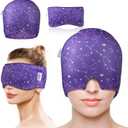 Migraine Relief Cap, Gel Cooling 2 Pack Set, Headache Relief with Hot/Cold Ice Cap, Instant Headache Relief, Reusable Ice Pack for Stress Relief Migraine Mask Gift for Women Man (Purple)