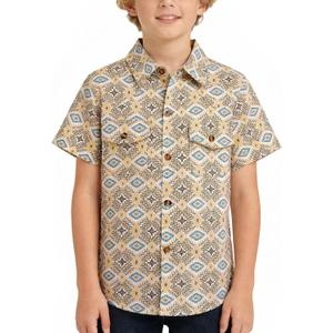 Boys Short Sleeve Button Down Shirt Casual Woven Summer Boys Dress Shirts with Two Pockets for Kids 5-12 Years