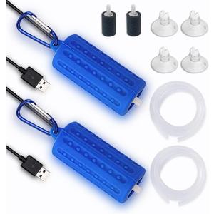 2 PCS USB Air Pump Aquarium Ultra Quiet Oxygen Pump for Fish Tank with Hanging Buckle (Blue - 2PCS)