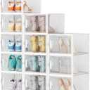 Shoe Storage, 12 Pack X-Large Shoe Organizer for Closet, Shoe Boxes Clear Plastic Stackable Shoe Storage Boxes for Size 13