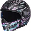 TRIANGLE Full Face Motorcycle Helmets,Off-Road Motocross Helmet for Men & Women,Dual Visor with Internal Tinted Sunshield,Open Face 3/4 Adult Racing Helmet DOT Approved(L) Blue Purple