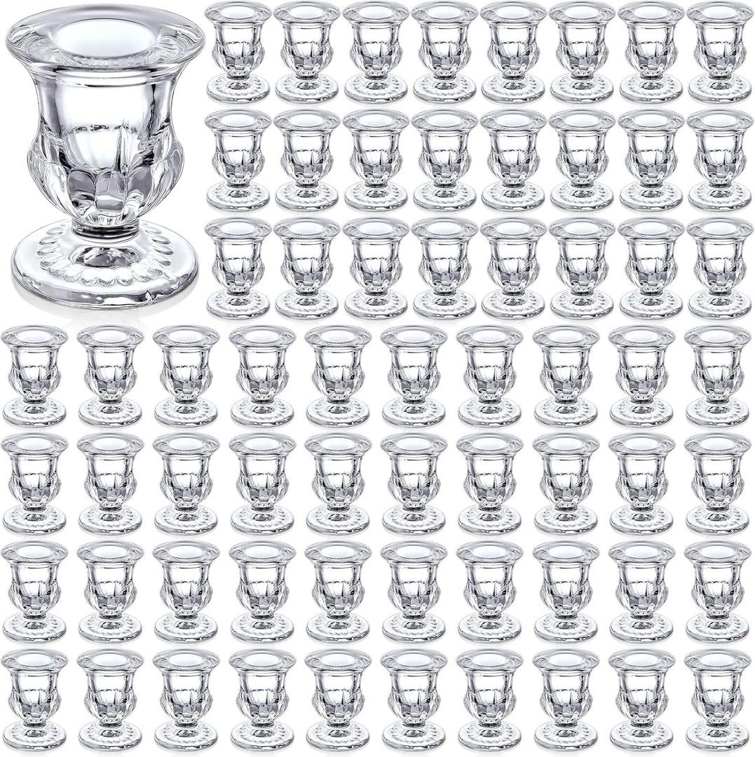 Foaincore 72 Pack Glass Candlestick Holders Bulk 2.5 Inch Taper Candle Holders Small Ritual Candle Stand Table Centerpieces for Wedding Christmas Valentine's Festival Party Dining Decorations (Clear)