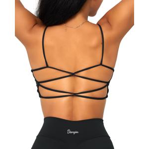 Danysu Womens Backless Sports Bra Open Back Workout Top Light Support Strappy Sport Bra Cute Gym Clothes Crisscross Black S