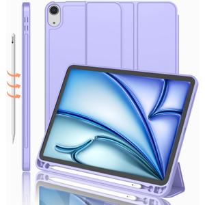 iPad Air 11 Inch Case M3(2025) / M2 (2024), iPad Air 5th/4th Generation Case 2022/2020 10.9 Inch with Pencil Holder,Trifold Stand Smart Case with Soft TPU Back(Light Purple)