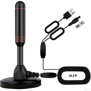 TV Antenna Smart TV Indoor, Long Range Reception for Local Channels with Strong Magnetic Base, Digital Indoor HD Antennas Support 4K 1080p,Easy Installation,16.5ft Length Cable,2 Amplifier Signal