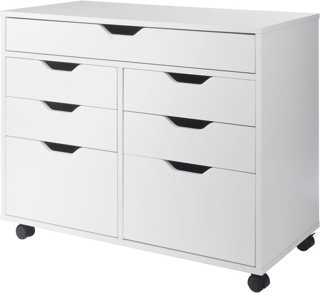 Winsome Halifax Mobile Storage Cabinet with Doors & Drawers, Stylish & Functional Home Storage Cabinet for Filing, Kitchen Organization, Moveable Furniture for Office, Dorms, Apartments, 2 Doors, 4 Drawers, 1 Wide Drawer