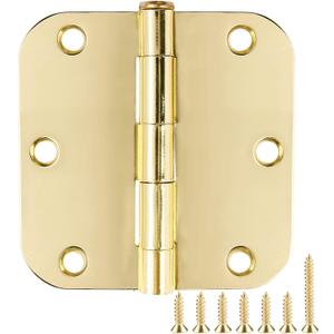18 Pack Interior Door Hinges Polished Brass 3.5 inch X 3-1/2" 5/8 Radius,3 "Gold Round Standard Hinge for Single Doors DIY Assembly Bi-fold Table Hardware Kit House Accessories Home Eseentials