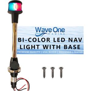LED Bow Removable Bi-Color Navigation Light With Stainless Plug In Base | Boat 2 Pin Pole Pontoon Red Green 1NM Visibility | 12 Volt DC | Evening Night Nav Waterproof 12"