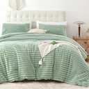 Smoofy Fluffy King Size Comforter Set 3 Pieces - Sage Green Fleece Fluffy Comforter Set, Luxury Fuzzy King Bedding Set, Soft King Bed Set All Season, Heavy Faux Fur Comforter with 2 Pillow Cases