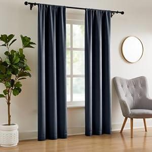 WRENSONGE Blackout Curtains for Bedroom, Navy Blue Blackout Curtains 84 Inch Long for Living Room Windows Kitchen Room, Easy Rod Pocket Curtain Modern Room Darkening Curtains 4 Panels Set