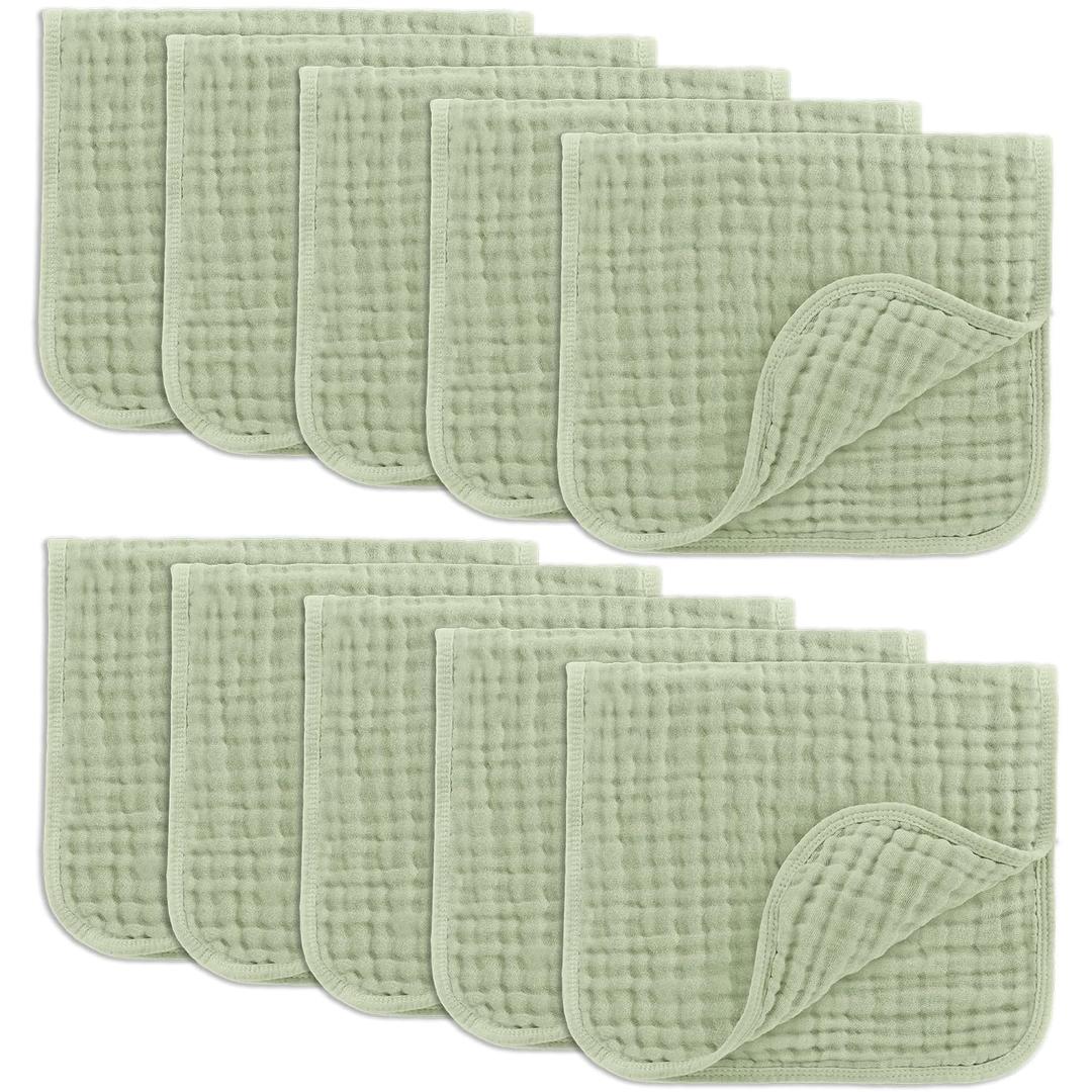 Comfy Cubs Muslin Burp Cloths 20x10" 10 Pack, Baby Burp Cloths - Sage
