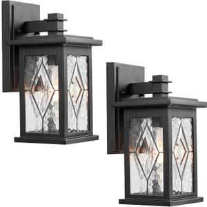 Exterior Lighting fixtures Black Outdoor Lights for House | Aluminum Outdoor Wall Lights with Hand-made Solder Glass, 2-Pack Porch Light for Garage E26 Socket, 12 Inch Height