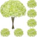 Hollyone 6 Pcs Green Hydrangea Artificial Flowers Heads with Stems Silk Faux Hydrangea Green Fake Flowers for Home Indoor Outdoor DIY Floral Wedding Flower Bouquets Kitchen Table Centerpiece Decor