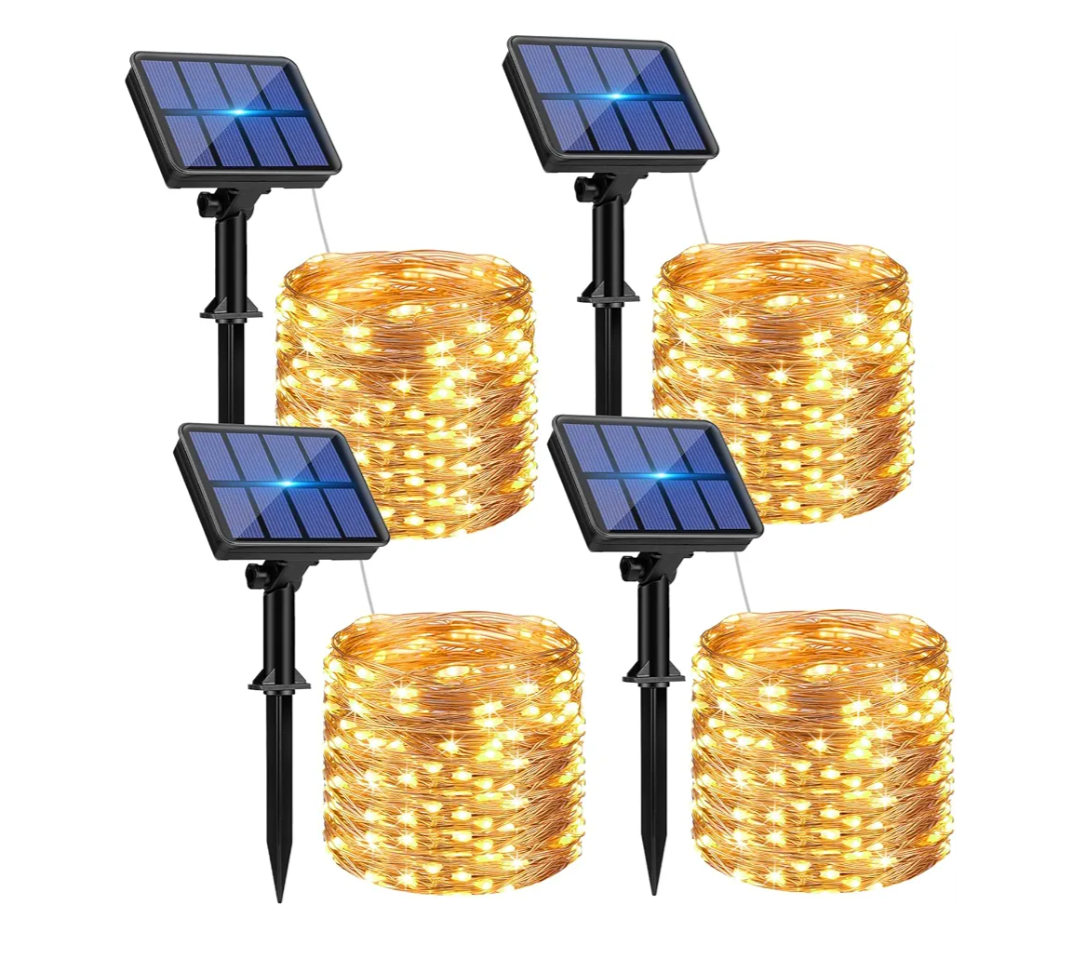btfarm 4 Pack Solar String Lights Outdoor - Total 132FT 320LED Solar Fairy Lights Outside Waterproof 8 Modes, Copper Wire Solar Powered Twinkle Light for Garden Tree Christmas Wedding Party,Warm White