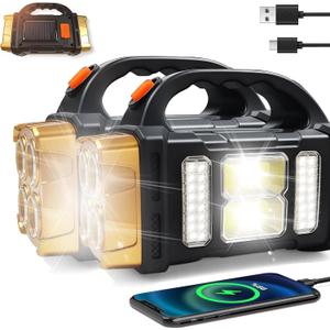Versatile Solar Flashlight with Dual Charging Modes | 4 Light Modes USB/Solar Powered| Portable Emergency Charger & Outdoor Camping Light (Gold-2pcs)