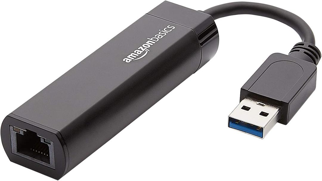 Basics USB 3.0 to 10/100/1000 Gigabit Ethernet Internet Adapter, Compatible with Windows and macOS, Black