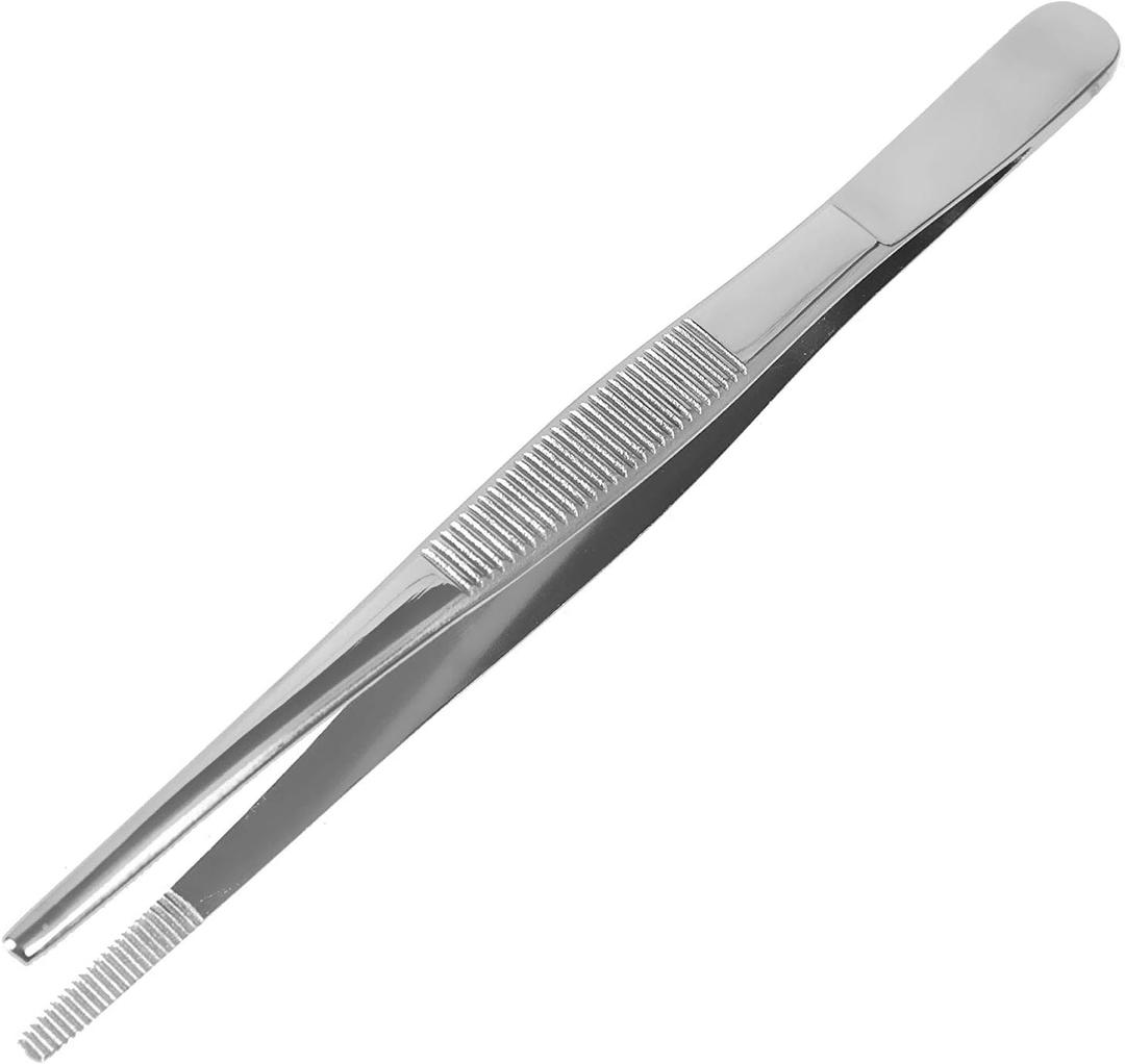 MABIS Stainless Steel Dressing Forceps, 5.5 Inch Serrated Thumb Forceps for Medical, Veterinary, First Aid, Lab, and Precision Tasks, Strong Grip