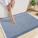 Smiry Waffle Bath Mat 30x20, Extra Soft Absorbent Bathroom Rugs, Non Slip Machine Washable Quick Dry Bath Rugs for Bathroom Floor, Tub, Shower, Home Decor Accessories, Blue & Cream