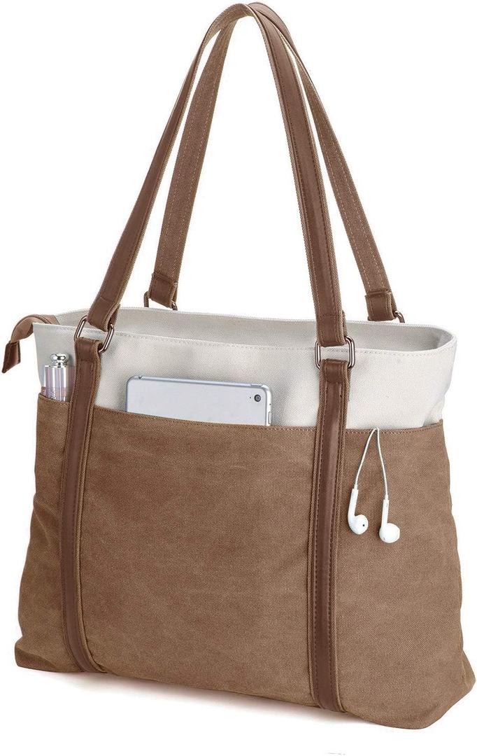 Women's Work Bag with Laptop Compartment Zipper Pockets Teacher Totes Purse (Brown)