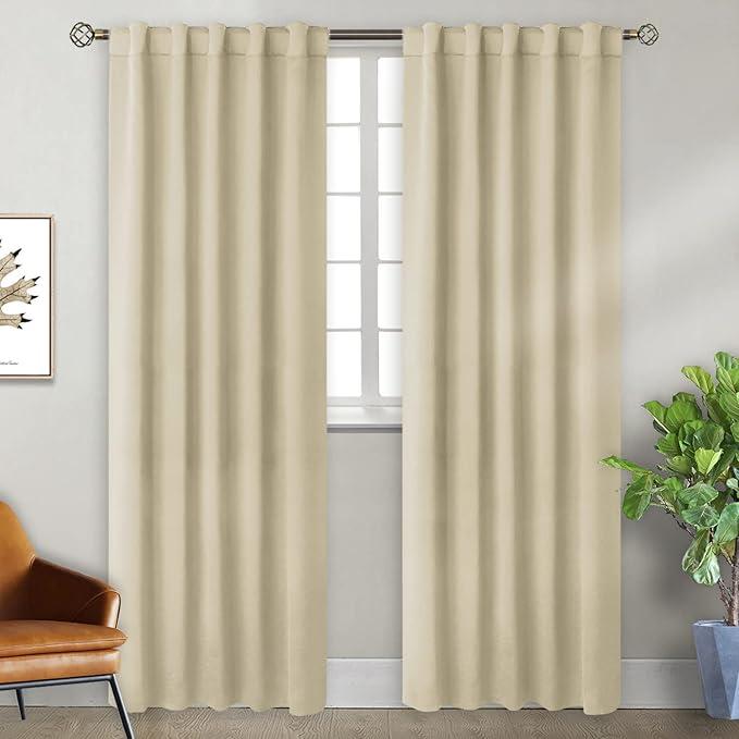 BGment Rod Pocket and Back Tab Blackout Curtains for Bedroom - Thermal Insulated Room Darkening Curtains for Living Room, 2 Window Curtain Panels  42" x 72" (Beige)