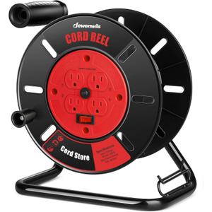 DEWENWILS Extension Cord Storage Reel with 4-Grounded Outlets, Heavy Duty Open Cord Reel for 12/3,14/3,16/3 Gauge Power Cord, Hand Wind Retractable, 15A Circuit Breaker, Rocker Power Switch