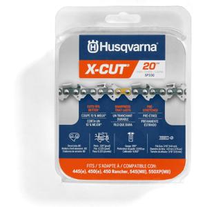 Husqvarna X-Cut SP33G 20 Inch Chainsaw Chain, 325" Pitch, 050" Gauge, 80 Drive Links, Highly Durable, Pre-Stretched Chainsaw Blade Replacement with Superior Lubrication and Low Kickback, Gray