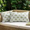MIULEE Pack of 2 Decorative Outdoor Waterproof Throw Pillow Covers Flower Print Chic Boho Accent Pillow Covers for Square Garden Patio Cushion 12x20 Inch, Yellow-Blue