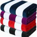 Exclusivo Mezcla 4 Pack 100% Cotton Oversized Large Beach Towel, Pool Towel (Cabana Stripe, 35"x70")—Soft, Quick Dry, Lightweight, Absorbent, and Plush