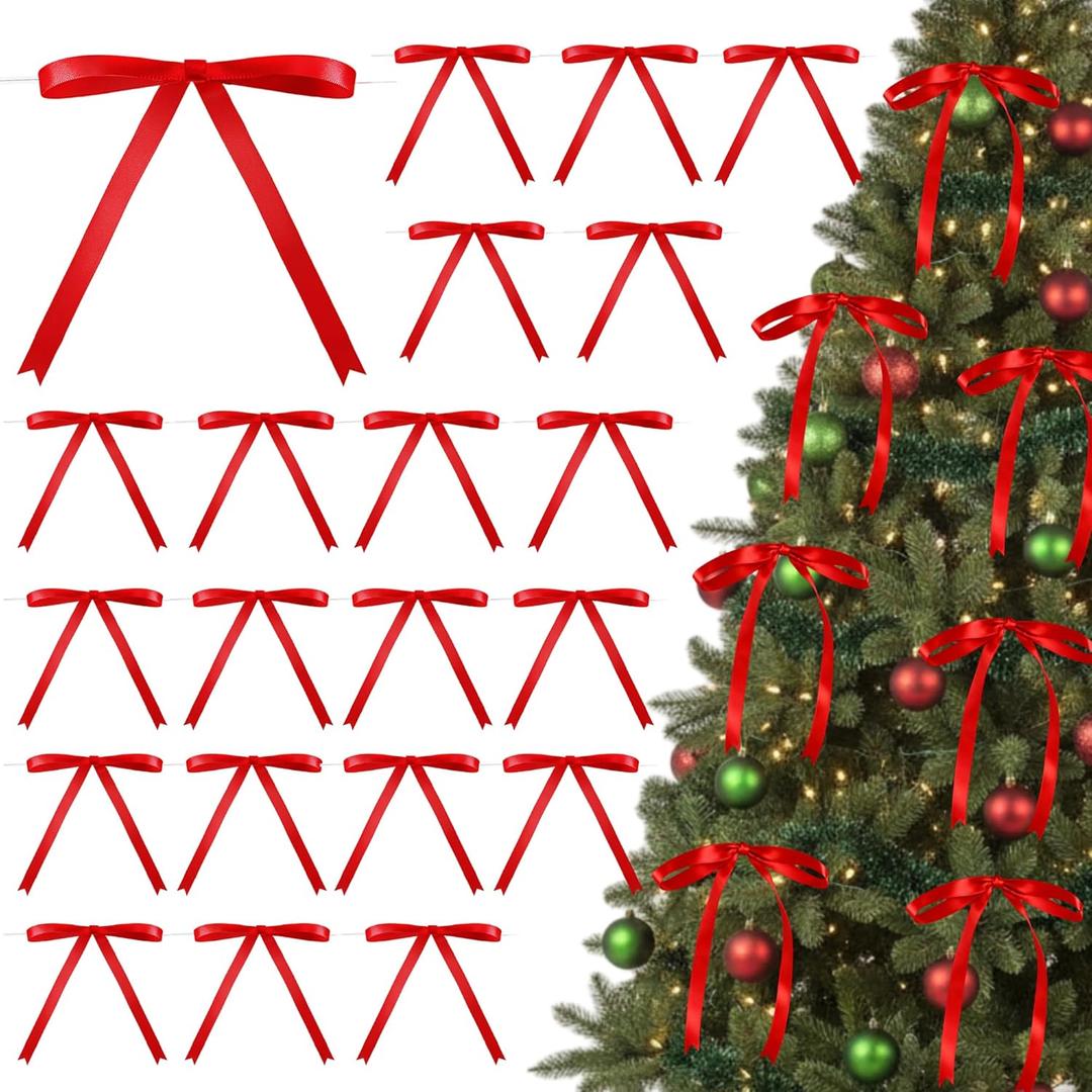 Riceshoot Red Bows 5 x 7 Inches Red Twist Tie Ribbon Bows for Cake 24 Pcs Ribbon Bow for Gift Wrapping Balloons Treat Bags Valentine's Day Birthday Party Favors DIY Wedding Craft Decor