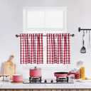 Red and White Tier Kitchen Curtains 30 Inches Long,Burgundy Buffalo Plaid Gingham Rod Pocket Window Treatment Set Half Window Cafe Curtains for Kitchen Bathroom,28"Wx30"L,Red/White,Set of 2
