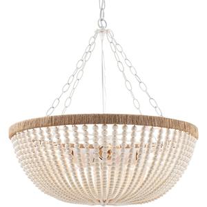 5 Lights Bohemia Wood Beaded Chandelier Farmhouse Antique Rustic Pendant Light for Bedroom Kitchen Island Dining Living Room, White, Dia 22 Inch