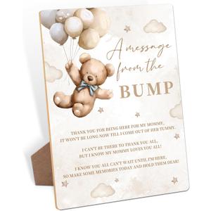 Bump Signs - Brown Bear Baby Shower Decoration Signs with Stand, 8"X 11", Modern Table Decoration, Party Favors & Gender Reveal Party, Event Party-12