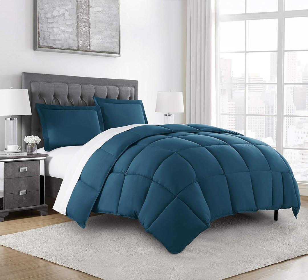 Chezmoi Collection 3-Piece All Season Queen Comforter Set Teal, Soft Quilted Down Alernative Duvet Insert with Corner Tabs, Lightweight Microfiber Bedding, 88 x 88 Inches