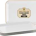 R-kay 3 Pack Plastic Serving Trays for Party - White and Gold Tray 8 by 11 in Heavy Duty Dessert Food Rectangular Premium Platters