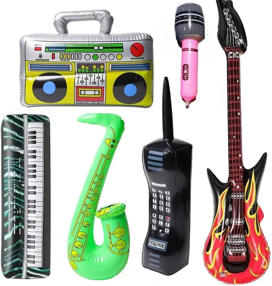 Inflatable Rock Star Set Guitars Inflatable Saxophone Bass Lute Microphones Mobile Phone Recorder Piano 70s 80s 90s Party Decoration Photo Props