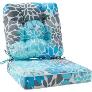 JMGBird Seat/Back Outdoor Chair Cushion Tufted Pillow, Deep Seat Cushion Set 22"x22", Outdoor Cushion for Patio Furniture (Light Blue With White)
