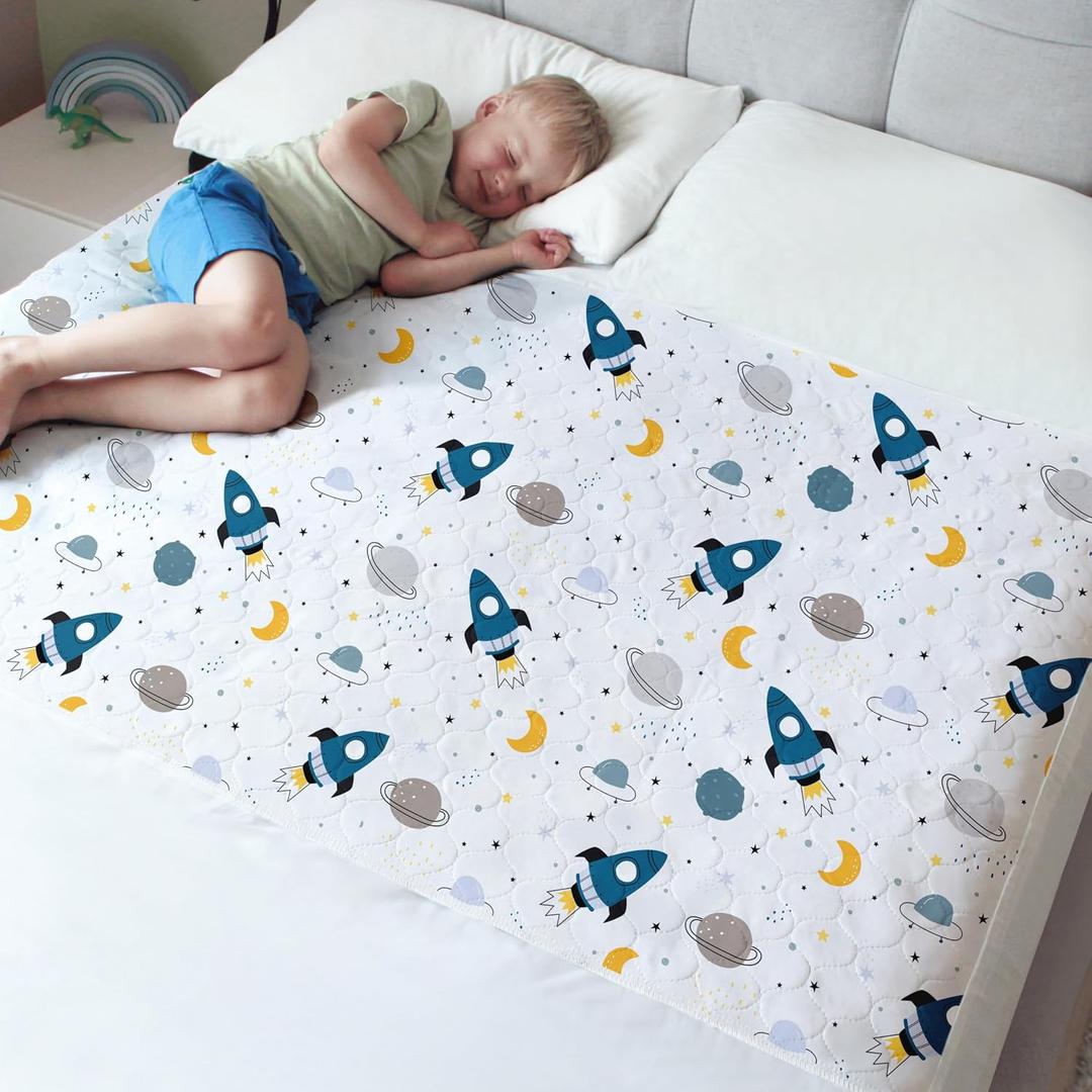Hygge Sheets Potty Training Pee Pads for Kids, Toddlers - 100% Waterproof, Non Slip Bed Wetting Pad for Full Size Beds - Washable, Reusable Mattress & Sheet Protector - Space