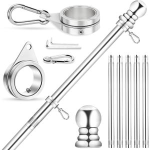 Flag Pole for House, REERON 6 FT Stainless Steel Spinning Flagpole Kit, 1" Rustproof Porch Flagpole with 360 Tangle Free Metal Flagpole Ring for Residential Outdoor Sport for 3x5 Flag, Without Holder
