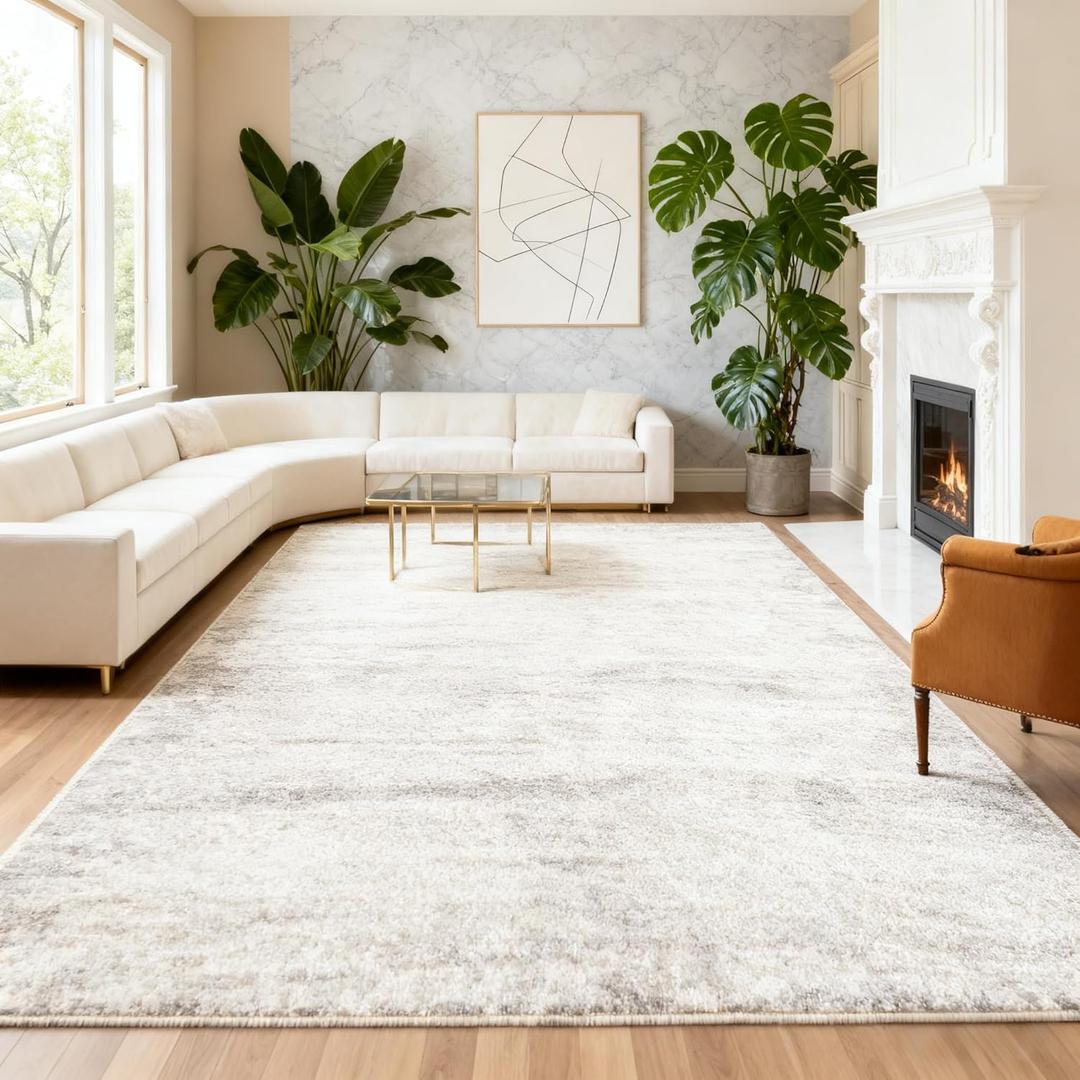 8x10 Area Rugs for Living Room Bedroom Washable, Modern Abstract Grey White Beige Rugs Large Carpets Ultra Soft Faux Wool Retro Dining Room Non Slip & Non-Shedding Low Pile Print