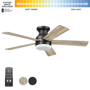 WAC Smart Fans Odyssey Indoor and Outdoor 5-Blade Flush Mount Smart Home Ceiling Fan 52in  with 3000K LED Light Kit and Remote Control works with Alexa and iOS or Android App (52in Blade Span)