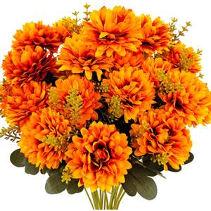 Fall Flowers Artificial Mums 2 Pcs 18 Heads Silk Chrysanthemums Fake Mums Faux Floral Bouquet Arrangements for Home Decor Indoor Outdoors Planter Pots Porch Wedding Autumn Decoration