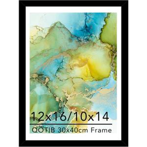 Wood 12x16 Frame Black with 10x14 Mat, for 30 x 40cm Diamond Art Painting, Display Picture 10 x 14 with Mat or 12 x 16 without Mat, Large 30x40 Picture Frame for Wall Hanging, Black, 1 Pack