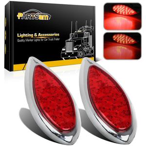 2PCS Red 35 LED Chrome Tear Drop Truck Trailer Stop Turn Brake Tail Lights Sealed w/High Low Brightness