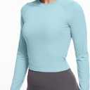 Womens Long Sleeve Crop Workout Tops Yoga Cropped Top Gym Shirts Athletic Clothes Slim Fit, Large